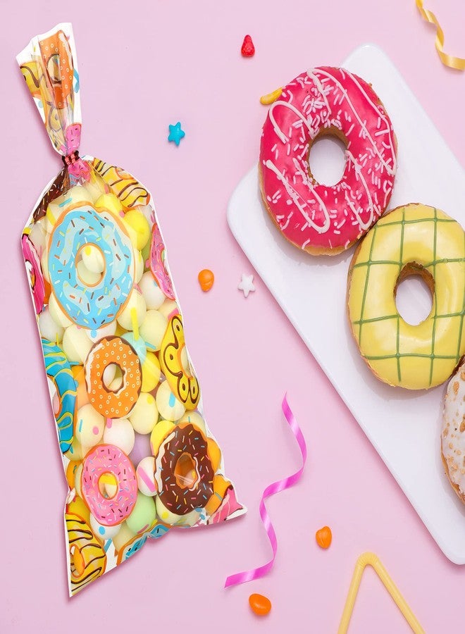 Perkoop 100 Pieces 5 x 11 Inches Donut Party Favors, Candy Cellophane Bags, Sweet Doughnut Goodie Bags with 150 Pieces Twist Ties for Candy Birthday Party Baby Shower Decoration Supplies - Image 3